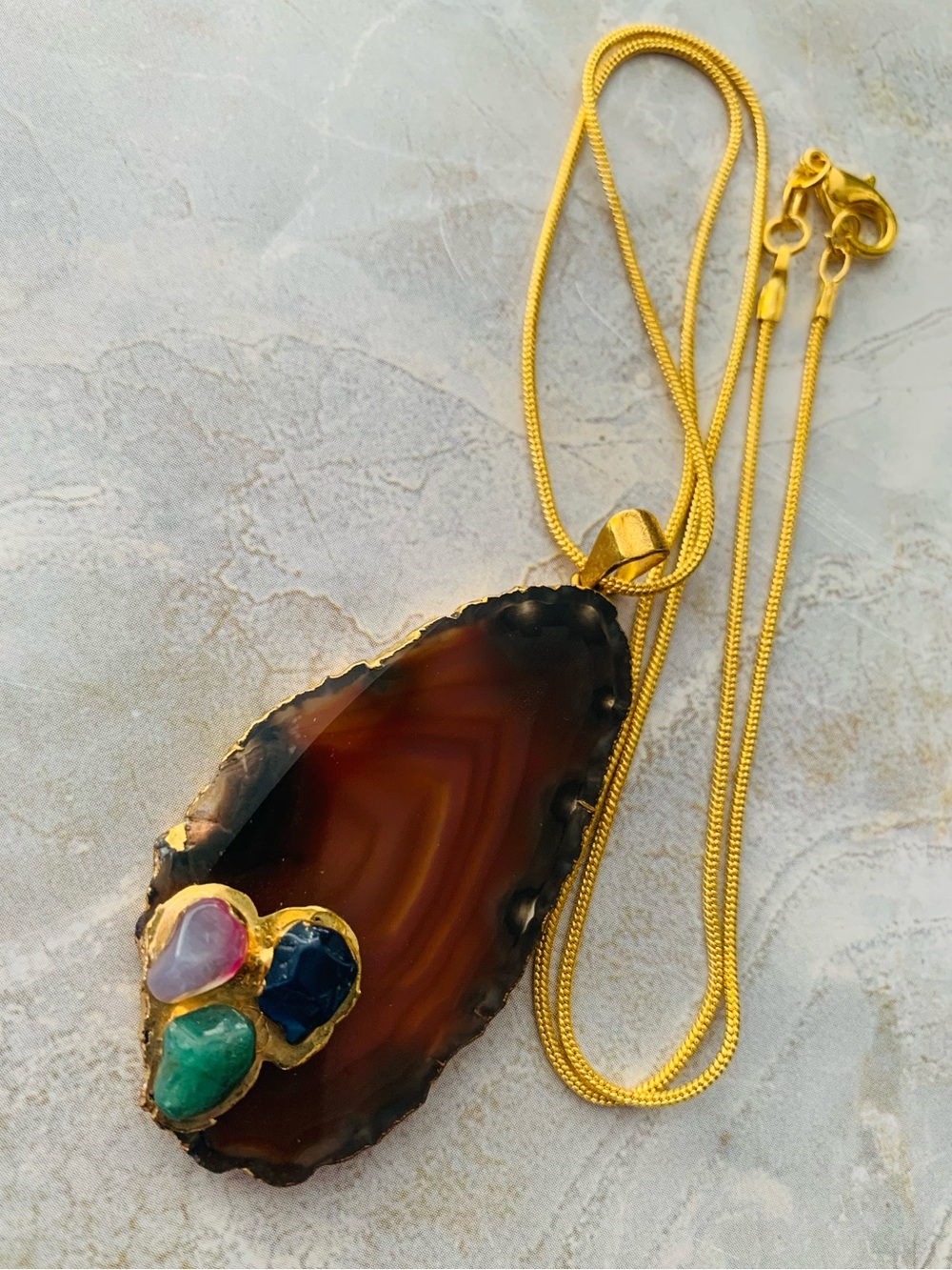 Rust Agate Pendant Necklace with - Picture 7 of 7